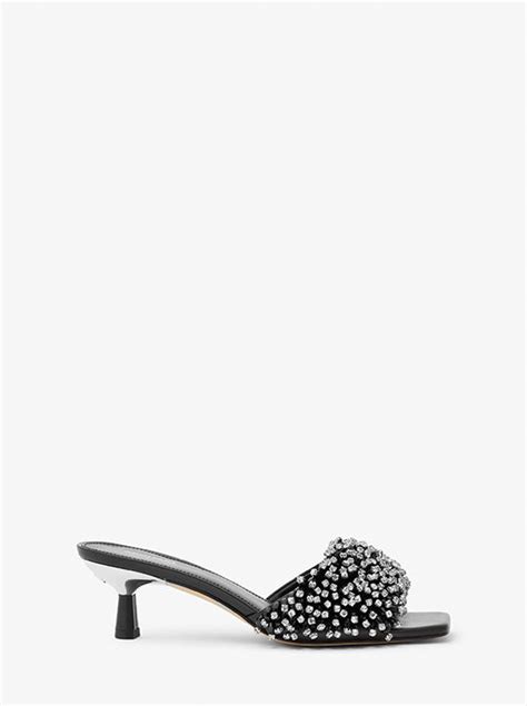 michael kors amal kitten heel|Amal Crystal Embellished Leather Kitten Heel Sandal .